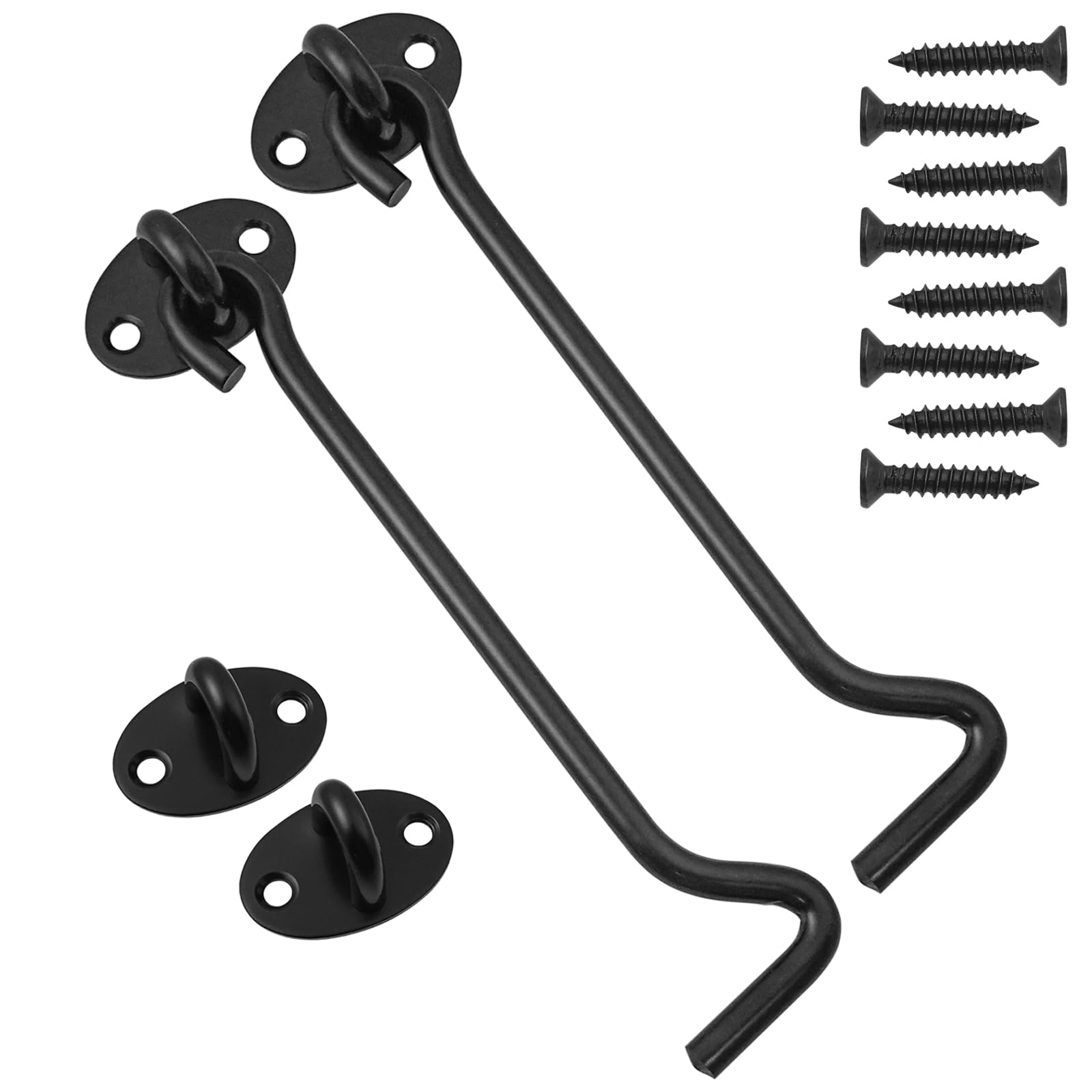 BuxiuGK 2 Piece 6 Inch/150mm Cabin Hook Eye Door Latch Stainless Steel with 8 Mounting Screws for Shed Doors Cabinet Doors - Black