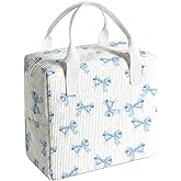 Dawuyu blue bow lunch box for women and men,insulated fabric lunchbag for work,leakproof adult lunchbox,cooler lunch tote bag for offices college picnic travel outdoor