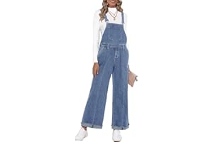 Vetinee Womens Overalls Denim Loose Fit Wide Leg Bib Stretch Baggy Jeans Jumpsuit Y2K Comfy