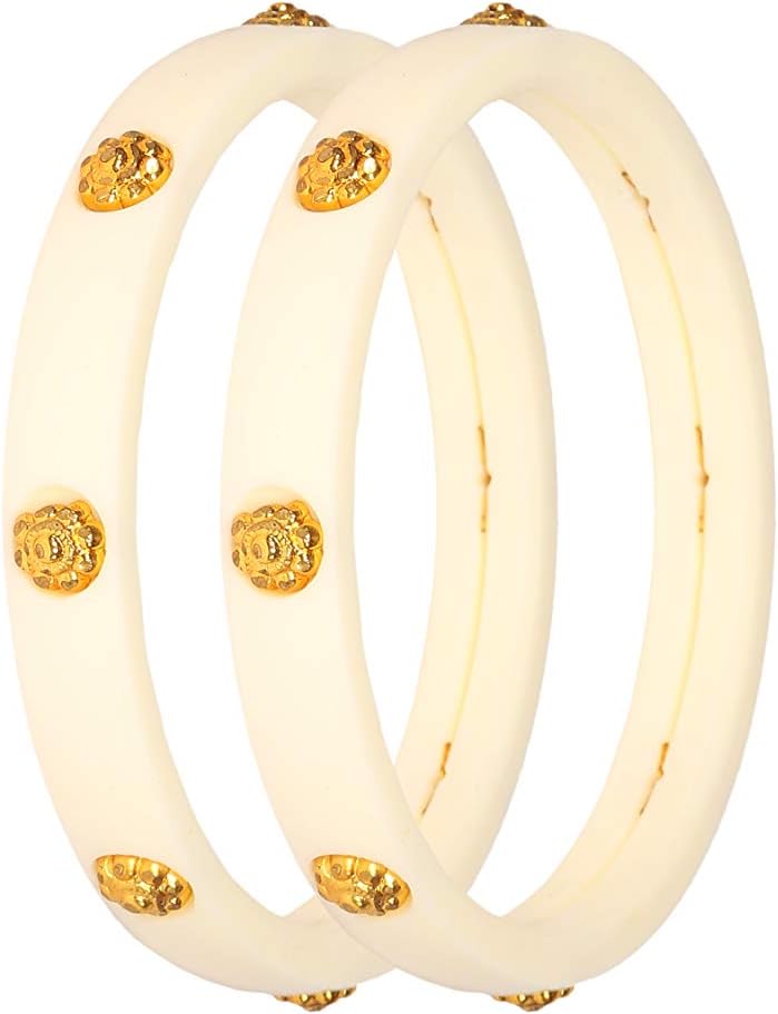 WoWants Designer Floral Shankha Bangle Set for Women (Pack of 2 pcs)