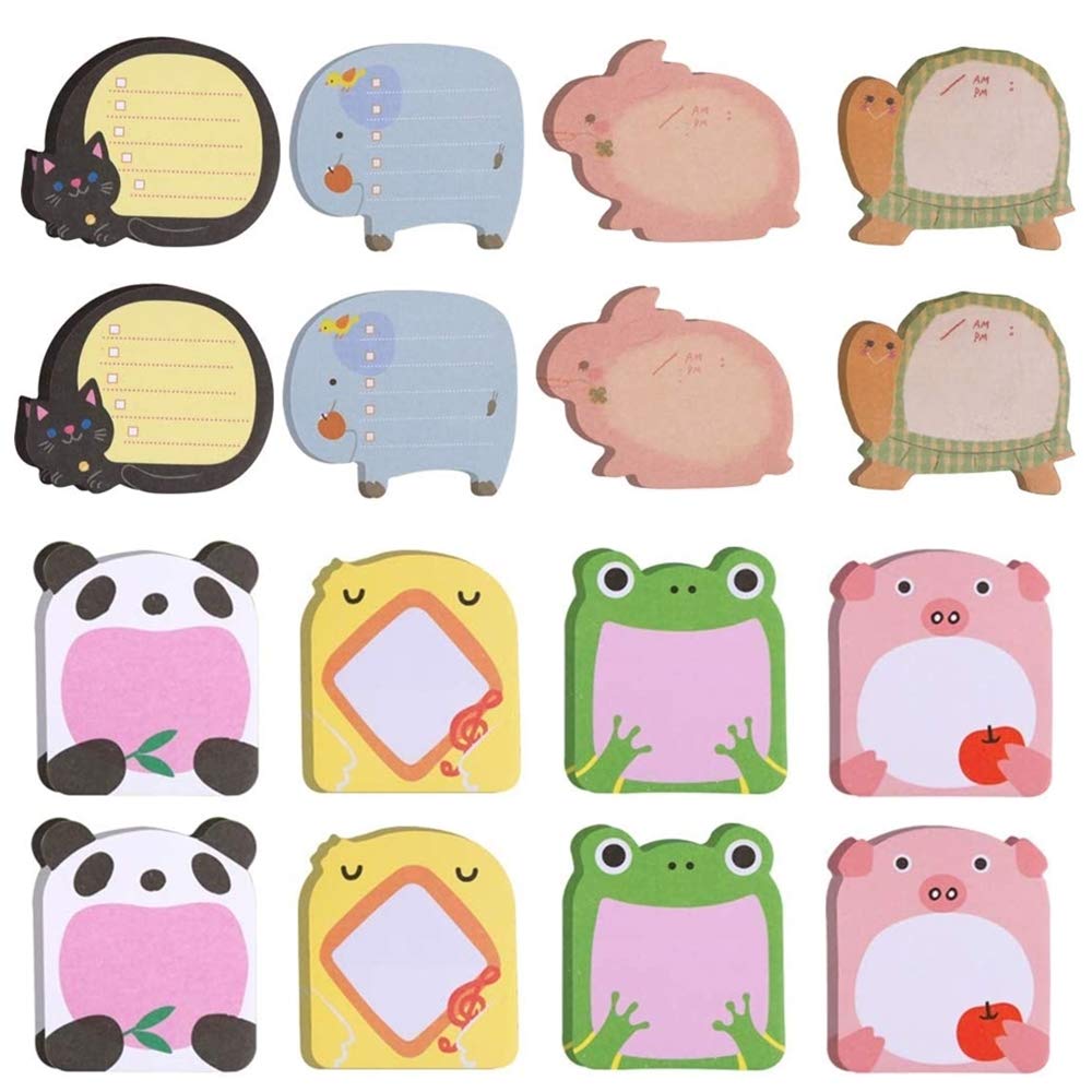16 Pcs Cartoon Sticky Notes - Cute Animals Shaped Sticky Notes for Students, Home, Office & Gifts