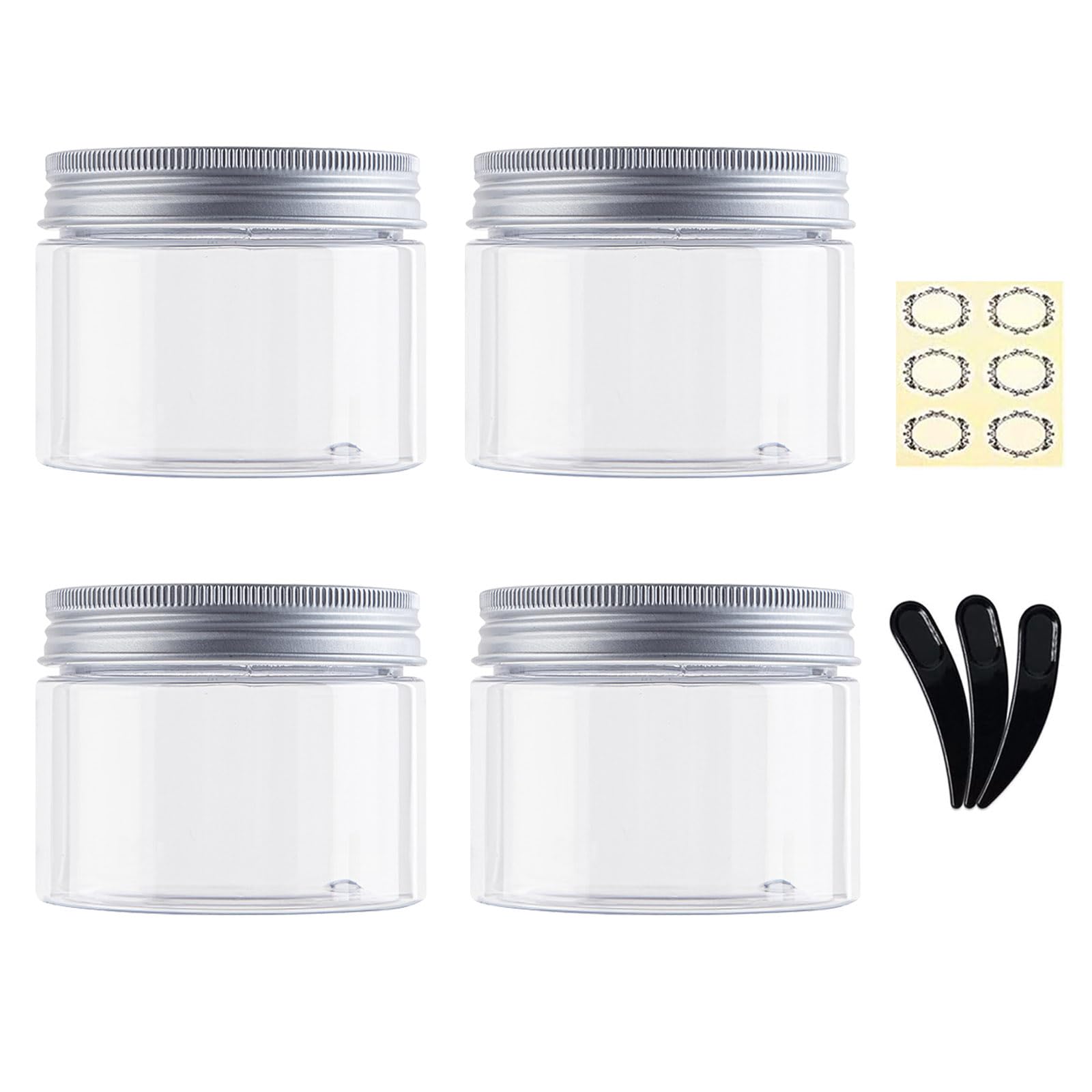 Alledomain 4-Pack 150ML Clear Round Cosmetic Containers with Inner Liners & Aluminum Alloy Lids - Travel Jars for Lip, Body Scrub, Lotion, Powder, Ointment, Makeup