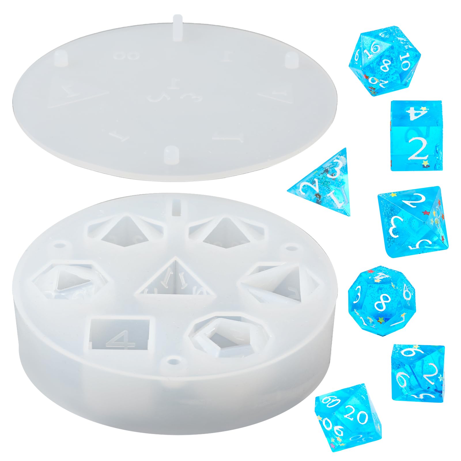 Resin Dice Mold, Polyhedral Dice Mold Resin Dice Making 7 Standard Stereoscopic Dice Cavities Silicone Template for DIY Dices Table Game Dice Lovers Gift