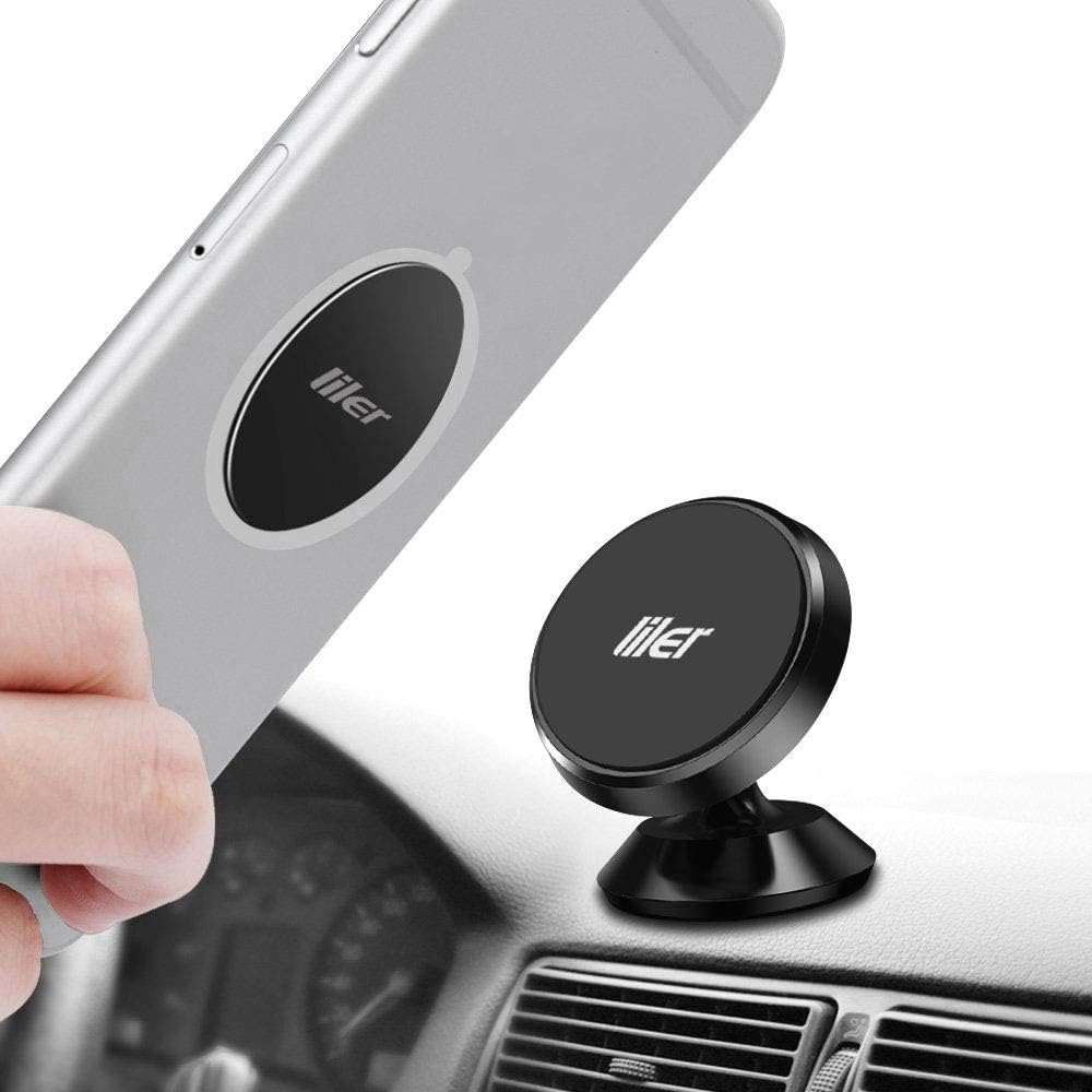 LILER Magnetic Car Mount, Mini Universal Cell Phone Holder for The Car 360 Rotation Dashboard Phone Holder Compatible iPhone X 8/7/ 6/5, Samsung Galaxy Note 9 / S9 / S9 Plus / S8 / S7