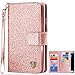 BENTOBEN Galaxy S7 Edge Case, S7 Edge Case, Glitter Shiny Bling Luxury Flip PU Leather Credit Card Holder Cash Pockets Wristlet Protective Wallet Case for Samsung Galaxy S7 Edge, Rose Gold