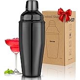 Cocktail Shaker 25oz MartiniShaker BarShaker DrinkShaker Bar tools with Built-In Strainer for Bartender, Professional 18/8 Stainless Steel Margarita Mixer for Mixed Drinks (Black)