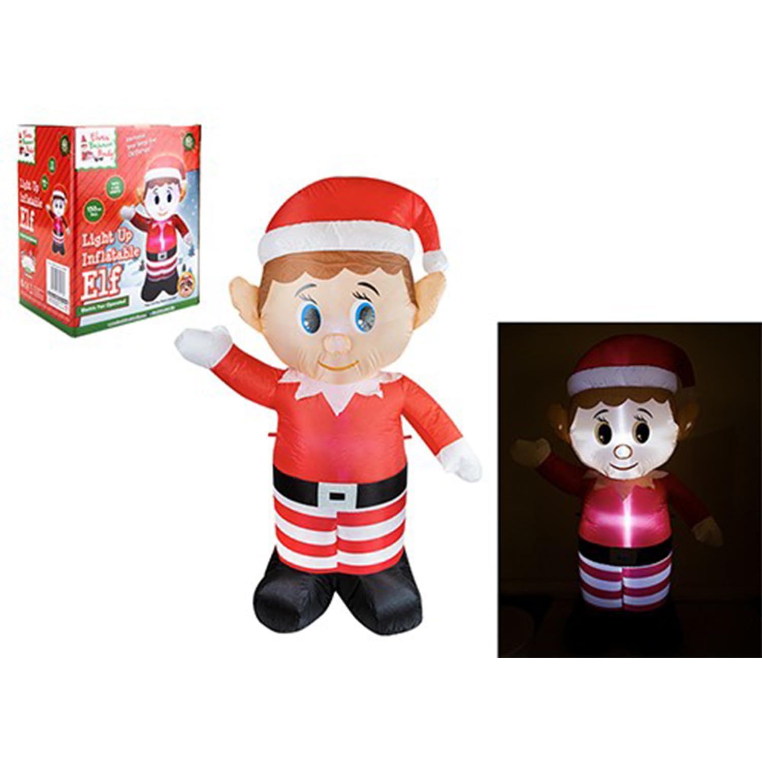 PMS Elves Behaving Badly Light Up Inflatable Elf Christmas Decoration Electric Fan Operated Indoor Outdoor Use 180cm