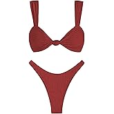 ZAFUL 2025 Cheeky Bikini Sets for Women High Cut Swimsuit Textured Ribbed Bikini Thong Bathing Suit