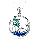 PROESS S925 Sterling Silver Beach Necklace Dolphin Birthstone Necklace Ocean Jewelry Gift For Women Girls
