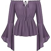 SCARLET DARKNESS Renaissance Shirt Women Peasant Blouse Bell Sleeve Off Shoulder Tops Pirate Costume