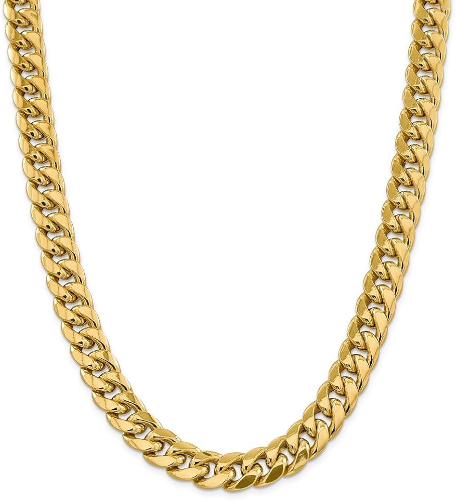 14ct Yellow Gold 12.6mm Semi Solid Cuban Chain Necklace 26inch for Men