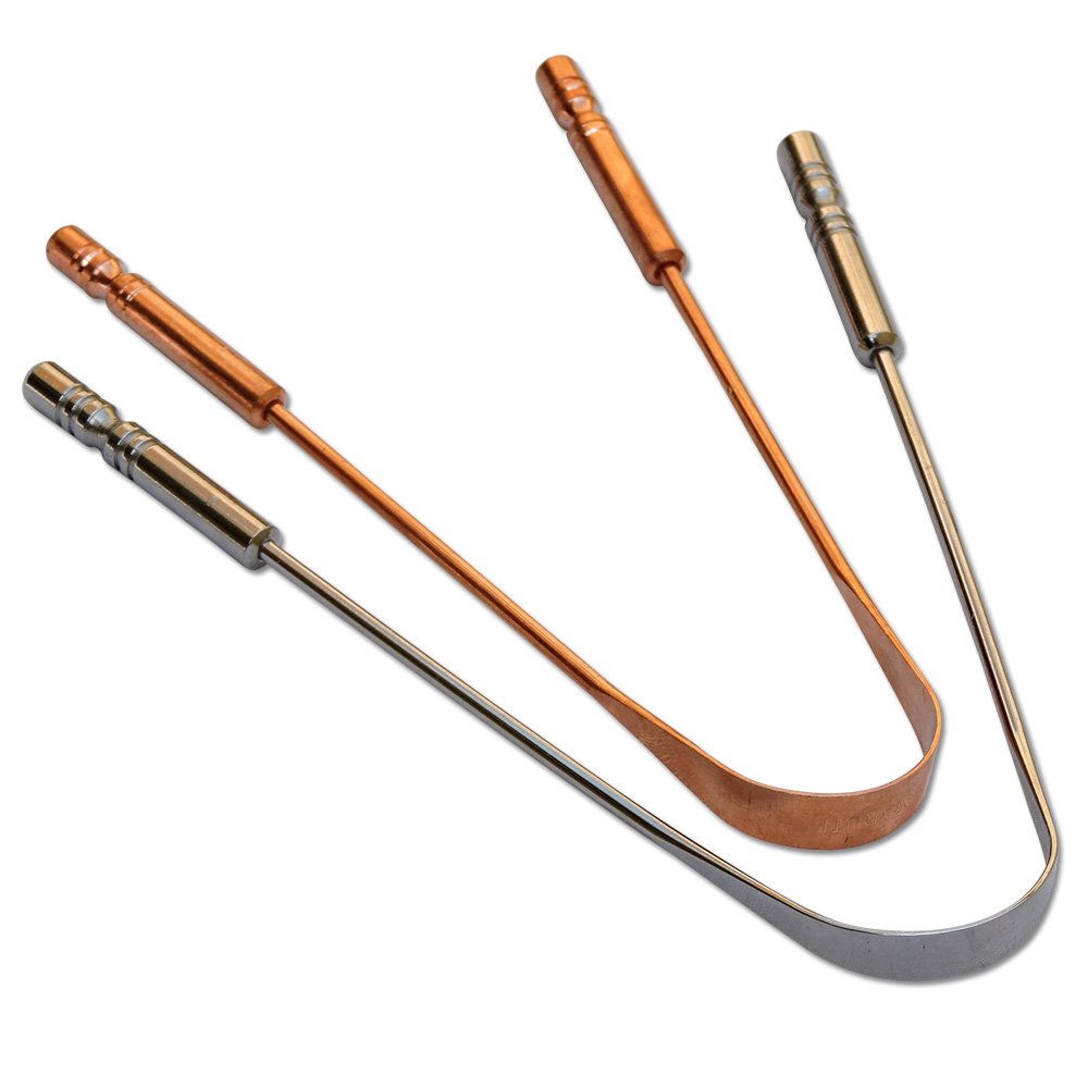 Set of Copper & Stainless Steel Tongue Cleaners | Metal Tongue Scraper Combo for Bad Breath, White Tongue & Fresh Breath | Oral Hygiene Tool Pack