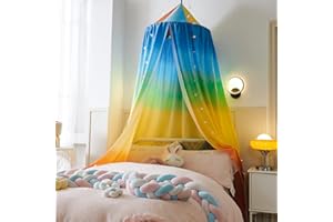 OldPAPA Crib Bed Canopy for Girls Bed with Pom Pom, Cotton Dome Mosquito Net for Baby, Kids Indoor Outdoor Playing Reading, Bedroom Decoration (Rainbow)