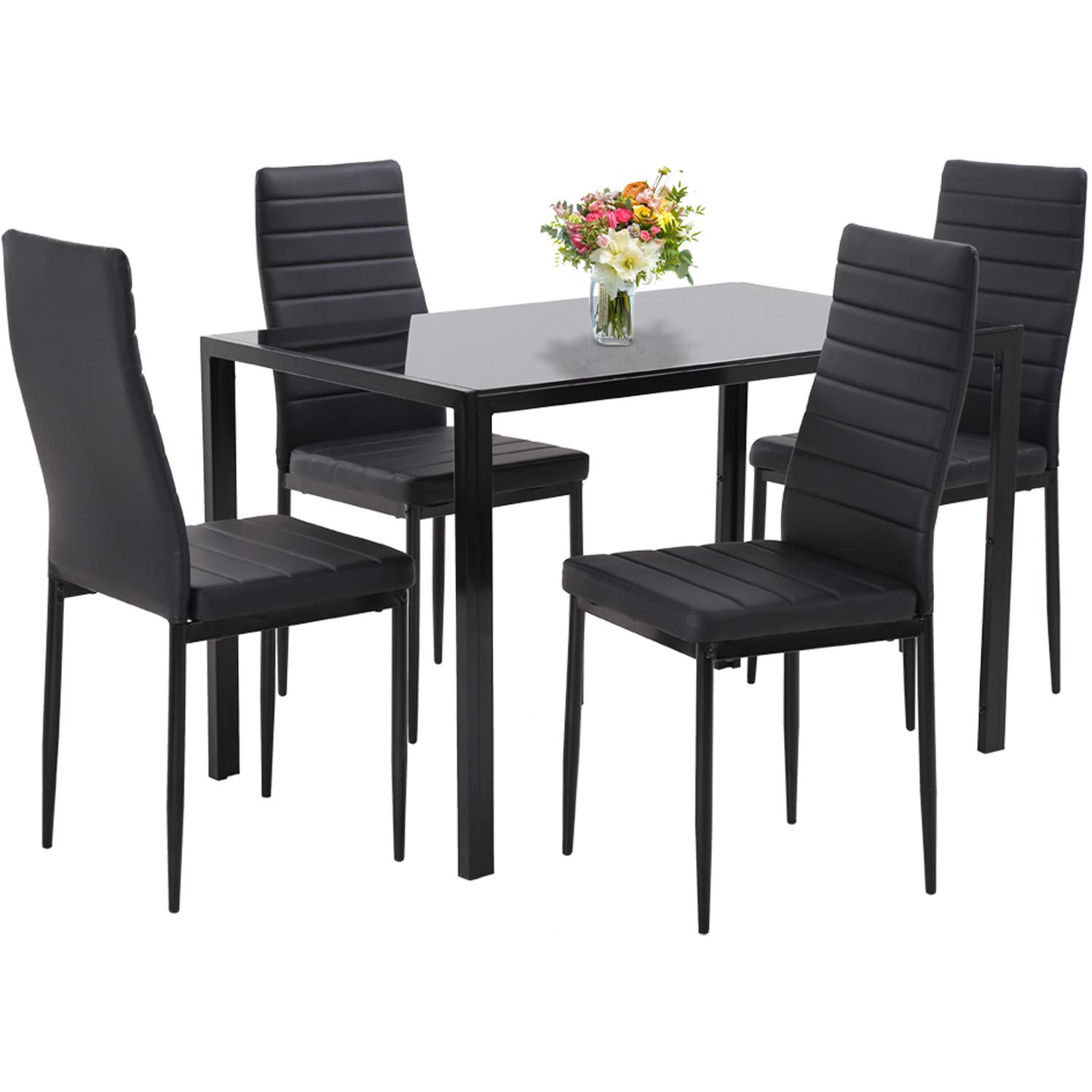 Dining Table Dining Room Table Set 5-Piece Kitchen Dining Table, Metal Frame Chairs Rectangular Modern for Small Spaces