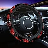 NOMEDOGYIm Red Rose Steering Wheel Cover Beautiful Thorns Steering Wheel Cover for Women Men Anti-Slip Breathable Steering Wheel Protector Car Accessories