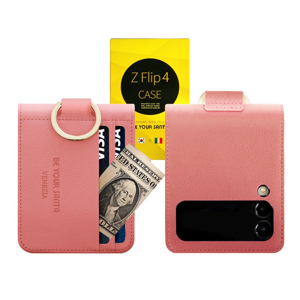 Photo 1 of [BeYourSanta] Galaxy Z Flip 4 Venezia & Napoli Wallet Case with Card Holder, Camera Cover, and Hinge Protection - Italian Artificial Leather | (Coral Pink, Galaxy Z Flip 4 Venezia)