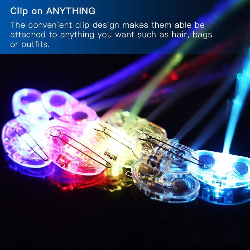 Novelty Place [Party Stars] 14 inch LED Light-Up Optic Fiber Hair Extension with Barrette Party Light Set - Alternating Multicolors (12 Pack): Toys & Games