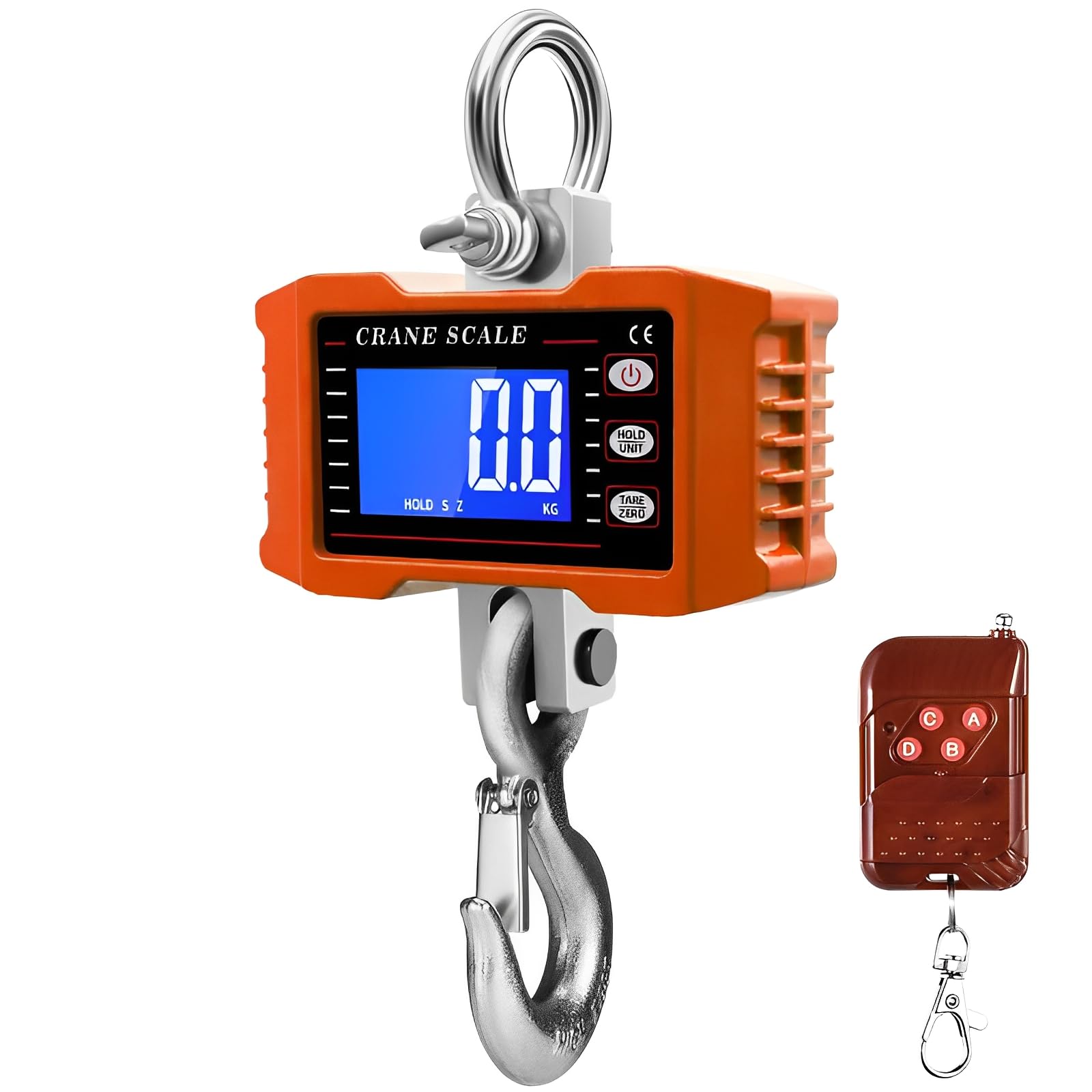 1T 1000KG Crane Scale Smart Heavy Type Crane Scale with Aviation Grade Aluminium Alloy Electronic Hanging Scale Digital Hook Hanging Scale Rechargeable Models (Orange)