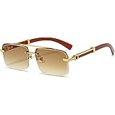 Teumire Fashion Rimless Rectangle Sunglasses Mens Womens Frameless Square Sun Glasses UV 400