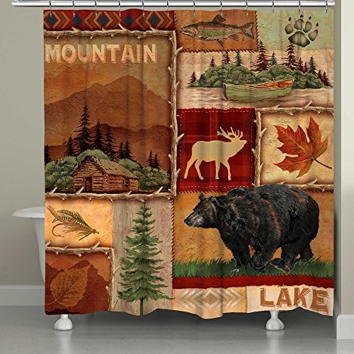 Laural Home Lodge Collage Shower Curtain in Brown / 72" W x 71" L