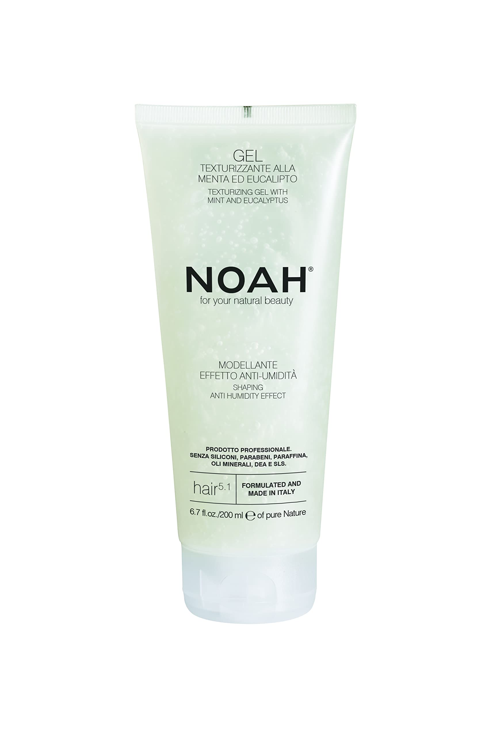 Noah Natural Hair 5.1 Volumizing Anti-Humidity Texturizing Gel with Mint & Eucalyptus for Curly, Wavy and Straight hair, Defining, Frizz Control, Vegan, Cruelty-Free, Plant-Based Formula, 200ml