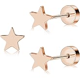 ZDE Women Flat Back Star Earrings Non-Nickel Heart Earrings Titanium Hypoallergenic Cartilage Earrings Stud for Sensitive Ears Simple Classic 5mm Flat Stud Earring