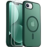SPIDERCASE Designed for iPhone 16e Case, Magnetic Translucent with 2PCS Tempered Glass Screen Protector Anti-Fingerprint Phone Case for iPhone 16e 6.1'',Forest Green