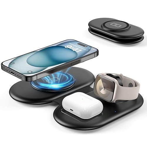 Wireless Charger for Apple Devices, Foldable Fast Charging Station for Travel, Magnetic Charging Pad for iPhone 16/15/14/13/12/Pro/Max, Compatible with Apple Watch 9-2/Ultra, for AirPods 3/Pro/2