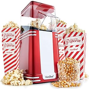 VonShef-Retro-Popcorn-Maker--Vintage-Style-Red-Electric-Popcorn-Machine-with-Hot-Air-Circulation-for-Fat-Free-and-Healthy-Snacking-Perfect-for-Home-Cinema-6-Popcorn-Boxes-Included VonShef Popcorn Machine Retro – 1200W Popcorn Maker with Hot Air Circulation, One Touch Popcorn Popper, Fat Free…