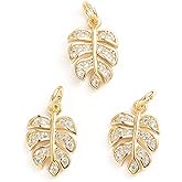 KitBeads 10pcs Cubic Zirconia Monstera Leaf Charms - Brass Macro Pave Tropical Tree Leaves Rhinestone Charms for Jewelry Making Bulk