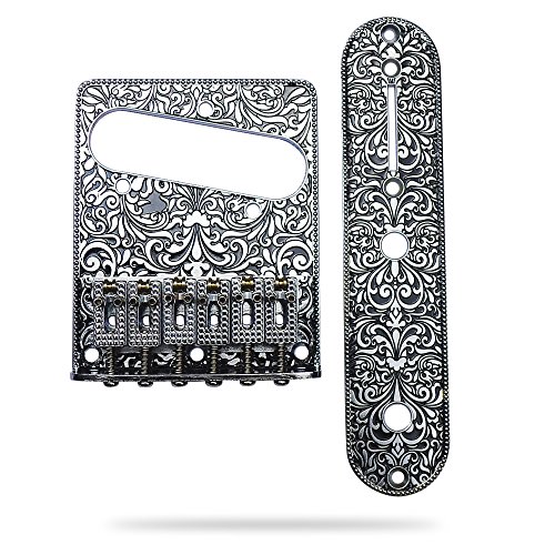 Wanby Professional 6 String Saddle Bridge Plate Beautiful Decorative Pattern for Tele Electric Guitar (slive) - Thumbnail 2