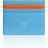 SLG Lucen Ultra Slim Handcrafted Calf Leather Card Wallet for Men and Women – Minimalist Design with Elegant Dual Color Accent, Holds Cash and Cards (S.Blue/Orange)