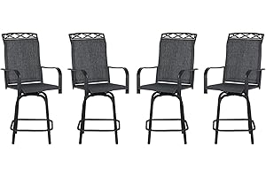 JMGJOY Outdoor Swivel Bar Stools Set of 4, 26.6" Seat Height Patio Bar Chairs with Ventilated Metal Backrest& Textilene Fabric, for Patio, Deck, Garden, Gray