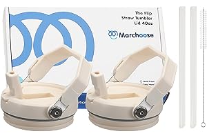 Marchoose 2 Pcs Tumbler Flip Straw Lid Replacement fit for 40 oz Stanley Quencher, Leak-Proof, Easy Handling, Perfect Fit, Almond Birch