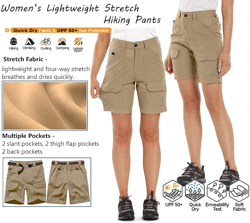 Aiegernle Women's Quick Dry Hiking Shorts, Outdoor Casual Lightweight Stretch Cargo Shorts with Multi Pockets: Clothing