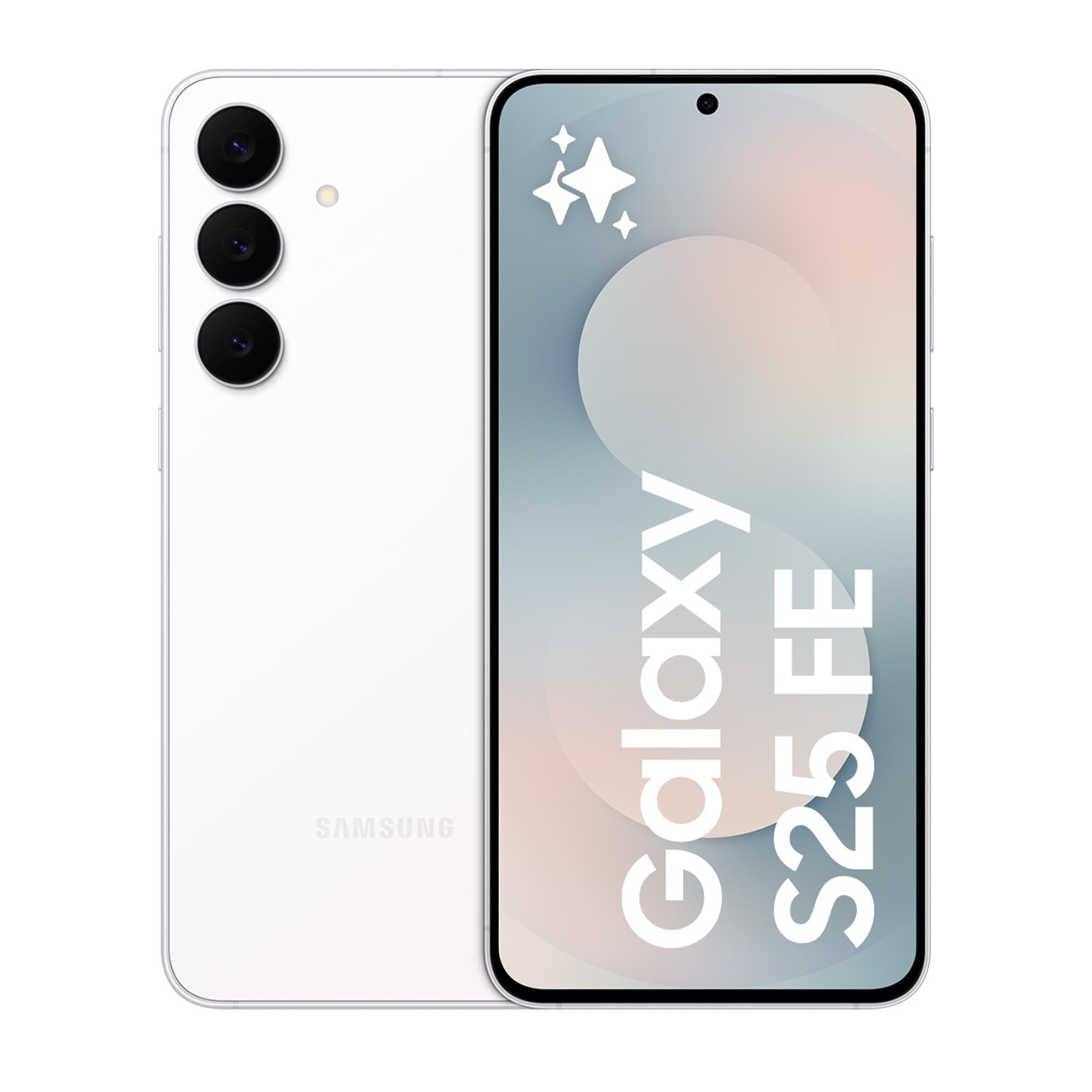 Samsung Galaxy S25 FE, AI Smartphone, Slim 7.4mm Frame, 6.7" FHD Display, 50MP Camera, Exynos 2400, 128GB Storage, 8GB Memory, 4900 mAh Battery, White, 3 Year Extended Warranty (UK Version)