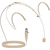 Pyle Pro Dual Over-Ear Headset Microphone - Professional Hands-Free Omni-Directional Boom Condenser Mic with 4-Pin Mini XLR, 3.9ft Cable, Windscreen - Secure Fit, Pro Audio for Presentations (Beige)
