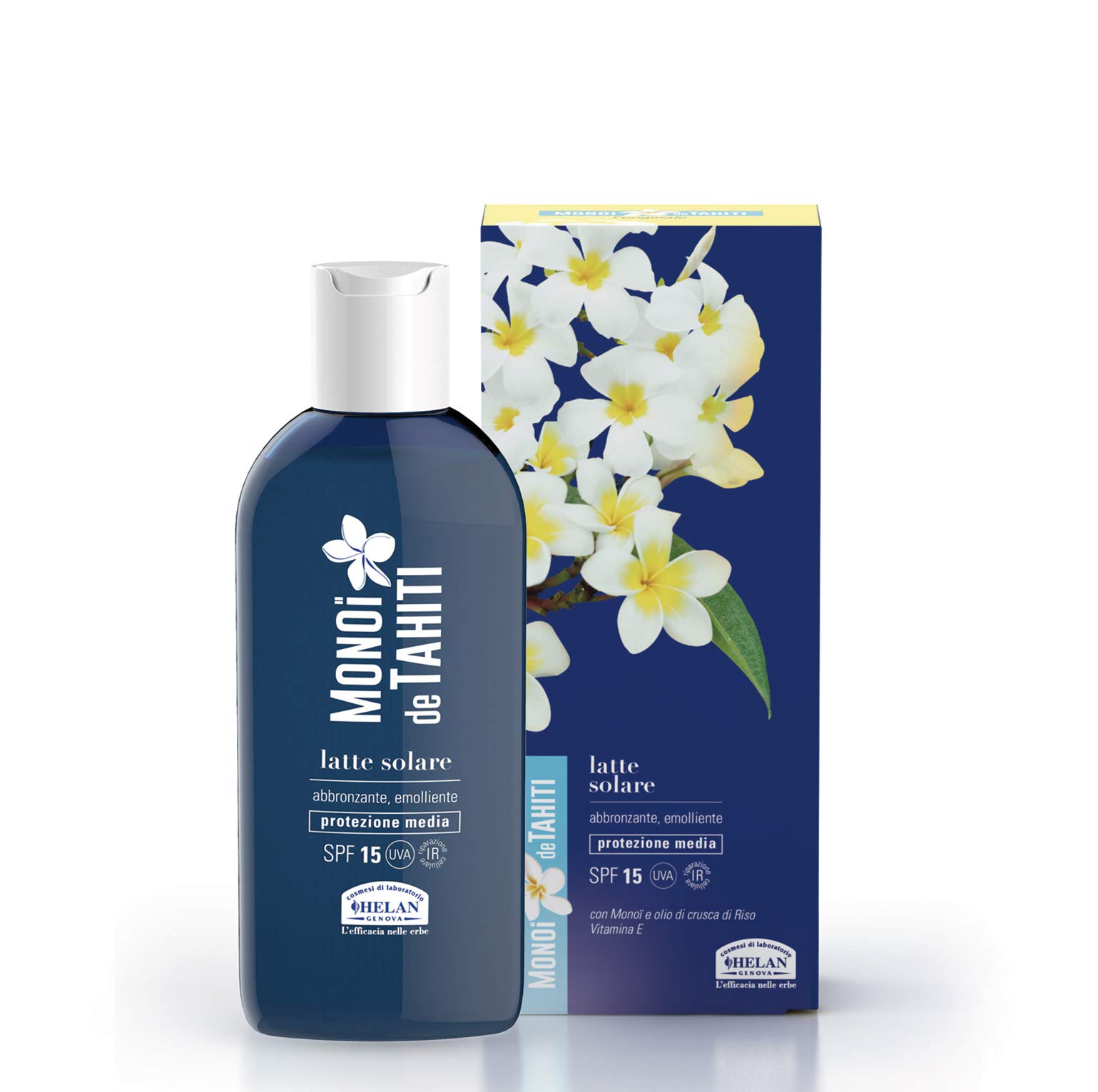 Helan Monoi De Tahiti - Face and Body Tanning Accelerator, Sun Lotion & Tanning Moisturiser with Natural Tan Accelerator, Tanning Cream & Sunscreen with Sun Protection SPF 15 - Made in Italy, 200 ml