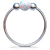 Silver Helix Earring - White Opal Thin Tiny 20 Gauge 8mm Cartilage Hoop - 925 Sterling Silver Helix Piercing Earrings For Women