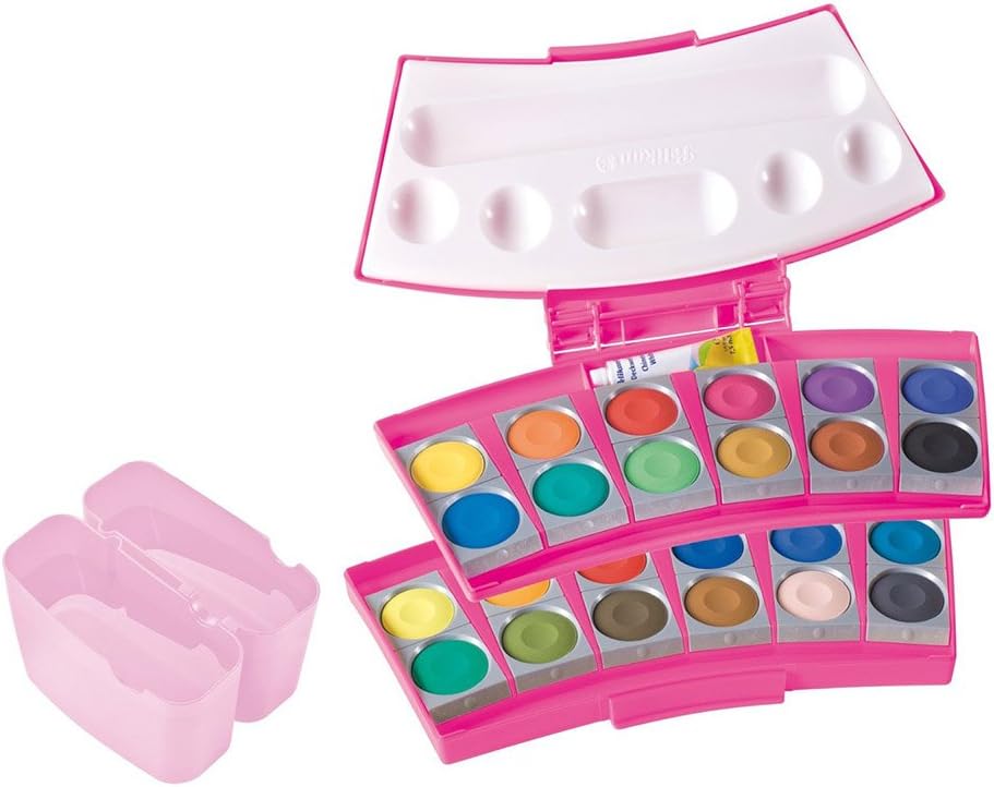 Pelikan 724252 - Deckfarbkasten ProColor, 24 Farben, inkl. 1 Tube Deckweiß, pink