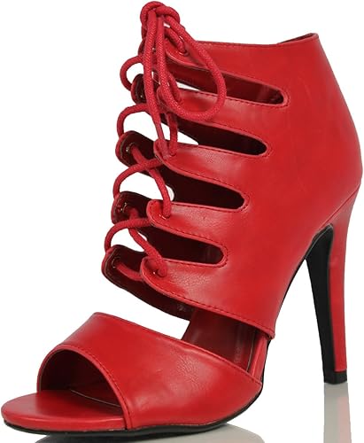 red lace up heels amazon