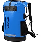 GVANCA Waterproof Roll Top Kayak Dry Backpack, Floating Outdoor Dry Sack Boating Sailing Canoeing Rafting Fishing Camping 55L Blue