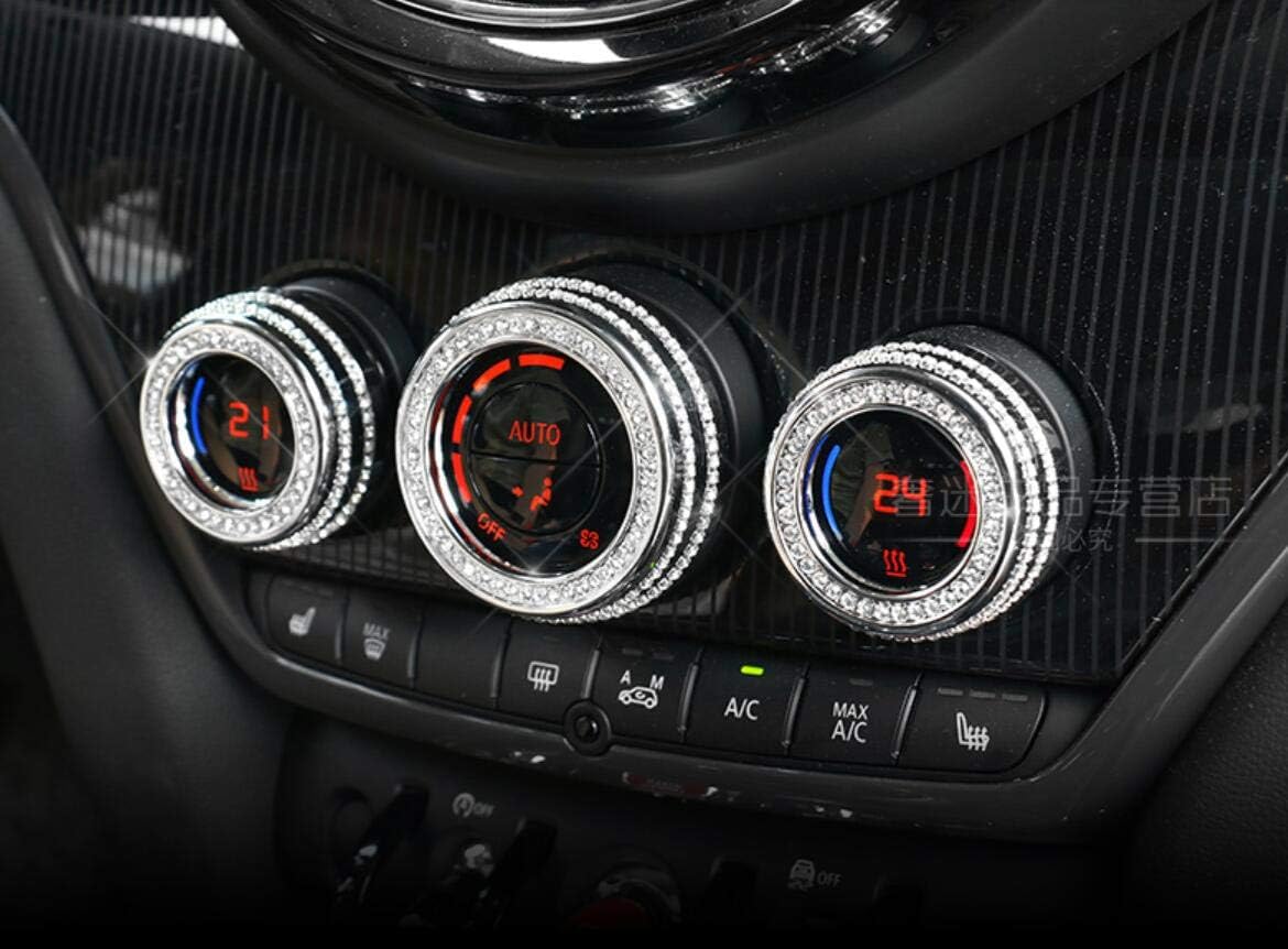 NIUHURU Car Interior Accessories Air Conditioning Knob Ring Rhinestone Decals Sticker fit for Mini F54 F55 F56 F60 Cooper Clubman Countryman 2014-2019 (Silver, Clubman 2016-2019)