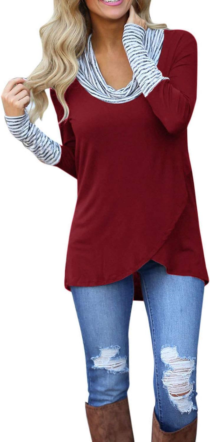 Winter Women t-Shirt O-Neck Stripe Long Sleeve Girl Sweatshirt Tops Female Shirt,Wine,M