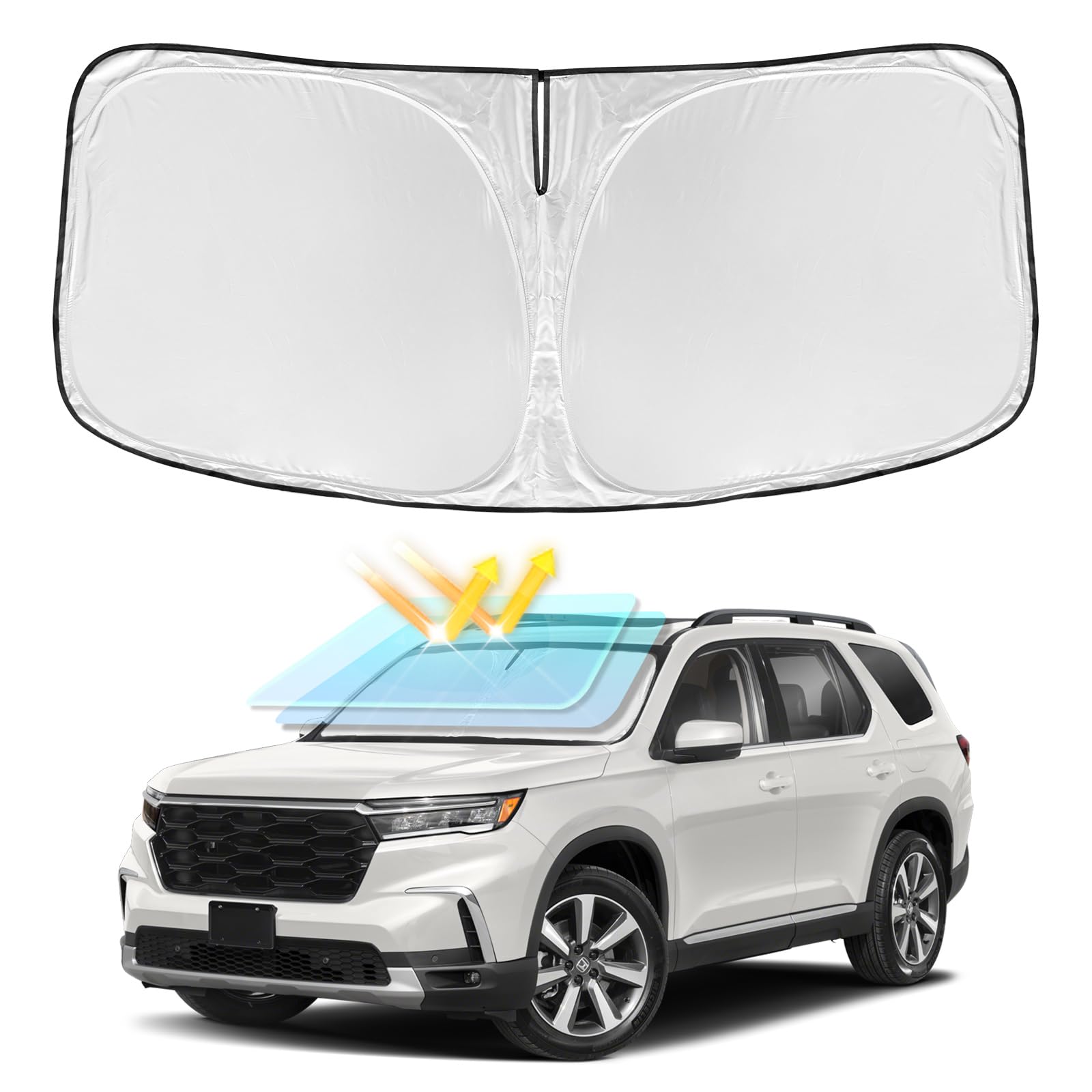 Photo 1 of Sun Shade Sunshade for Honda Pilot 2016-2025 2026 Windshield Cover, 4-Layers Sun Shield 240T Silver Sun Visor Foldable Window Shade