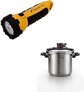 Toucan City LED Flashlight and T-fal 8 qt. Stainless Steel Stove Top Pressure Cooker with Steam Basket P4500936