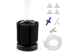 AQUANEAT Aquarium Air Powered Sponge Filter, Fish Tank Bio Bubble Filter with Airline Tubing, Valves, Suction Cup(up to 10Gal)