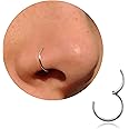 20G 18G 16G Titanium Nose Ring Hoop, Cartilage Hoop Earrings for Women Men Silver Gold Nose Ring Septum Ring Tragus Conch Helix Daith Lip Piercing Jewelry 6mm/7mm/8mm/9mm/10mm (Silver-16g, 8mm)