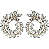 Gold Tone Antique Vintage Retro Art Deco Style Light Grey Clear Imitation Diamond Rhinestone Wedding Bridal Prom Earrings