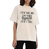 RUSASKO Womens It's Me Hi I'm The Problem It's Me Novelty Print T Shirts Casual Tees Tops